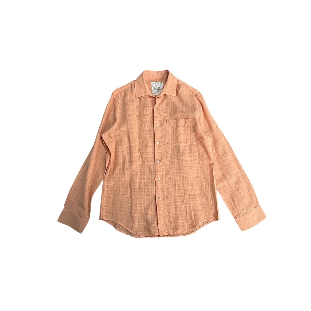 Tasso‎ Elba Shirt Mens Small Orange Plaid Long Sleeve Button Front Linen Cotton